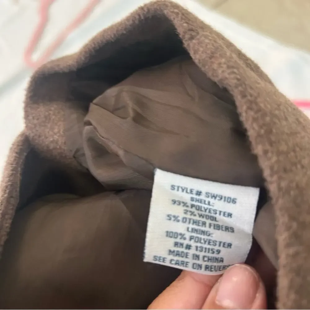 Sebby Brown Double-Breasted Pea Coat with Notched Collar
